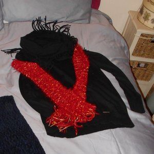 Scarf Knit Red Darker Gold Accents